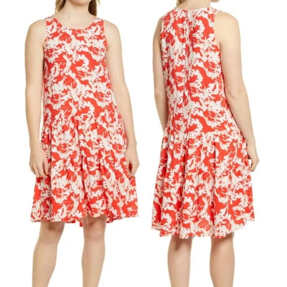 Caslon A-Line Orange White Abstract Floral Sleeveless Tiered Dress XL - Picture 1 of 10